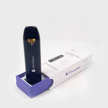 open box with a disposable Full Spectrum CBD + CBN Vape pen for Rest standing up